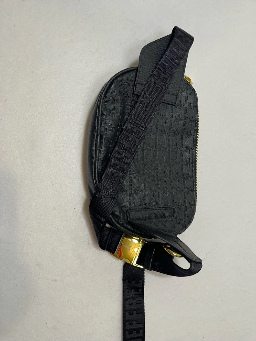 Jeffree Star Cosmetics Black Faux Leather Belt Bag Fanny Pack Gold Star Logo